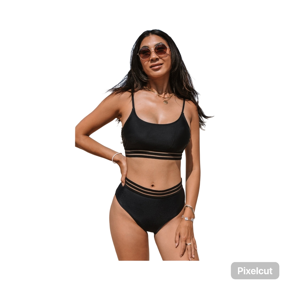 NWOT Size MediumCupshe Black Mesh Bikini Set